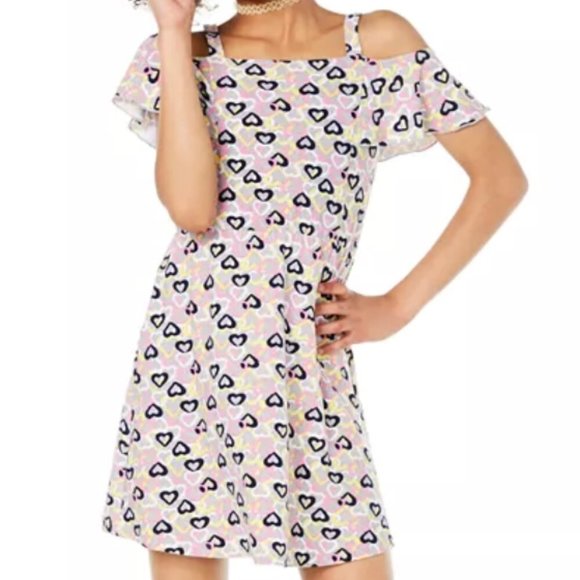 Epic Threads Girls Drop Shoulder Heart Print Dress - Grey Pink White Yellow- Lrg - Picture 8 of 8